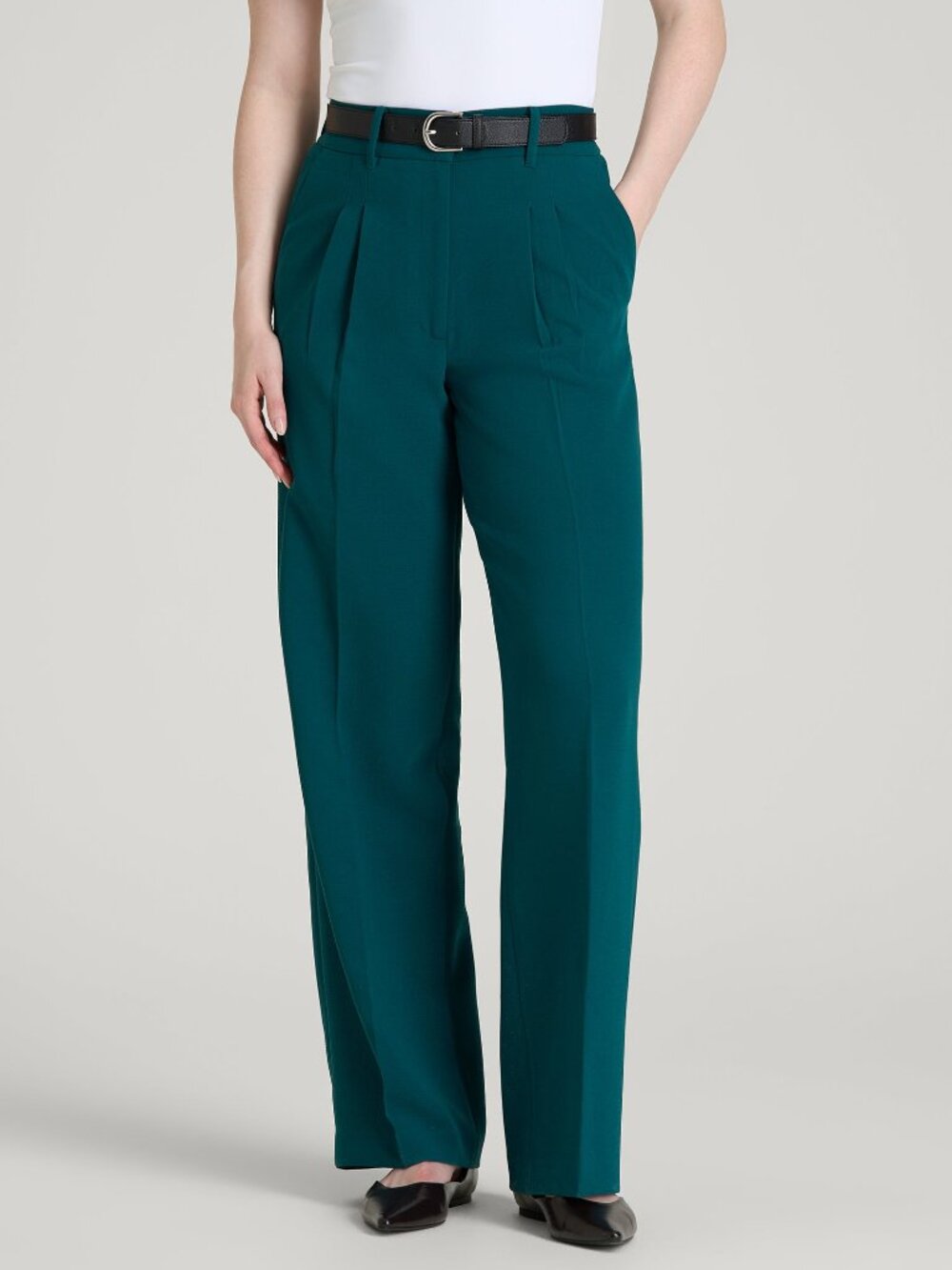 American Tall Wide Leg Pleated Dress Pants 2.0 for Tall Women in Deep Teal Size